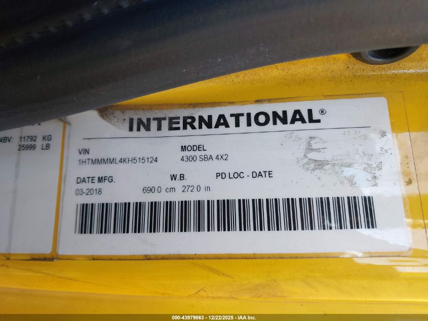 2019 International Durastar 4300 VIN: 1HTMMMML4KH515124 Lot: 43979863