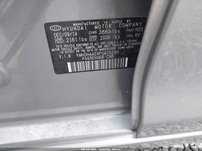 2015 Hyundai Elantra Se VIN: KMHDH4AE4FU416299 Lot: 43979885