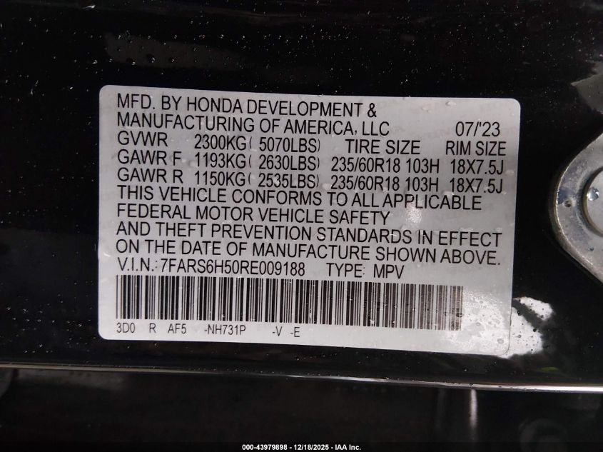 2024 Honda Cr-V Hybrid Sport VIN: 7FARS6H50RE009188 Lot: 43979898