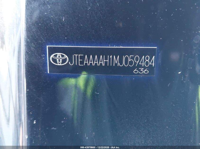 2021 Toyota Venza Xle VIN: JTEAAAAH1MJ059484 Lot: 43979900