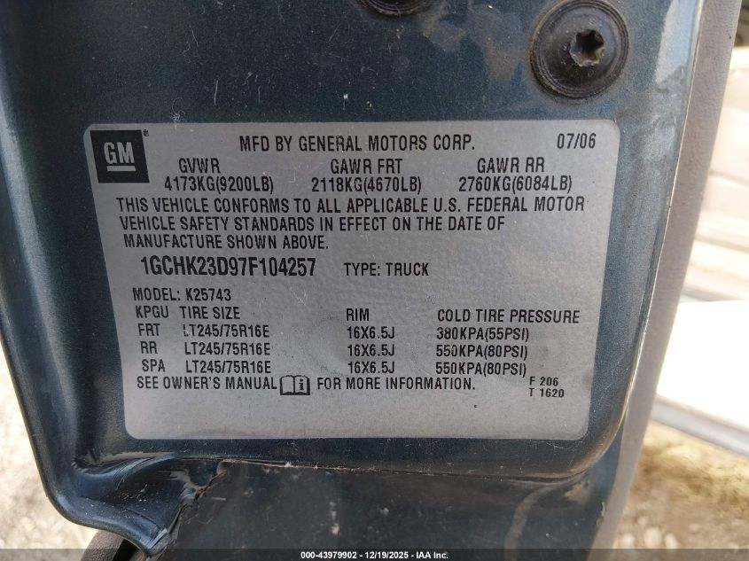 2007 Chevrolet Silverado 2500Hd Classic Lt2 VIN: 1GCHK23D97F104257 Lot: 43979902