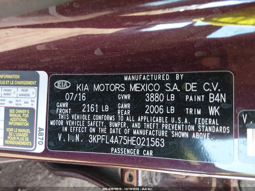 2017 Kia Forte Lx VIN: 3KPFL4A75HE021563 Lot: 43979918