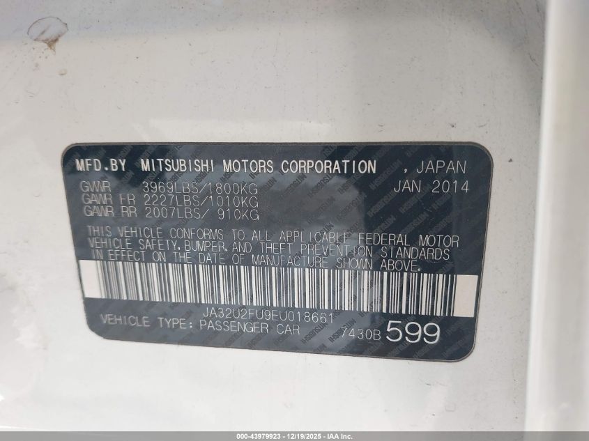 2014 Mitsubishi Lancer Es VIN: JA32U2FU9EU018661 Lot: 43979923