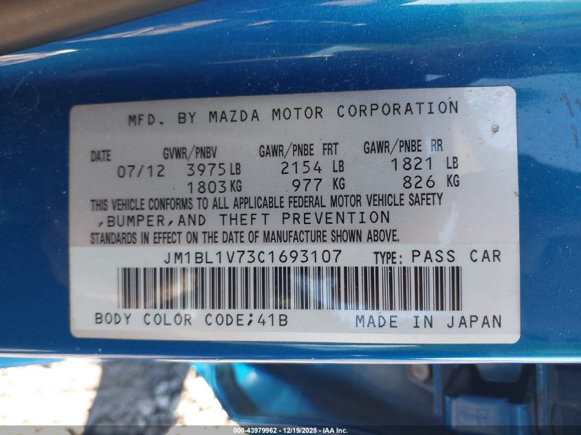 2012 Mazda Mazda3 I Touring VIN: JM1BL1V73C1693107 Lot: 43979962