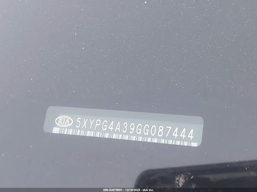 2016 Kia Sorento 2.4L Lx VIN: 5XYPG4A39GG087444 Lot: 43979991