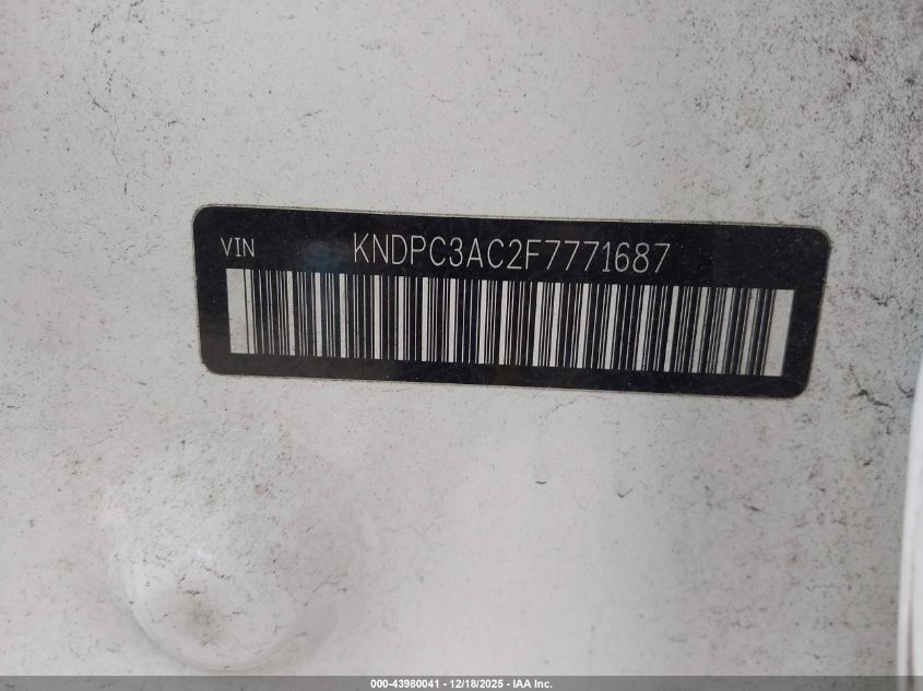 2015 Kia Sportage Ex VIN: KNDPC3AC2F7771687 Lot: 43980041