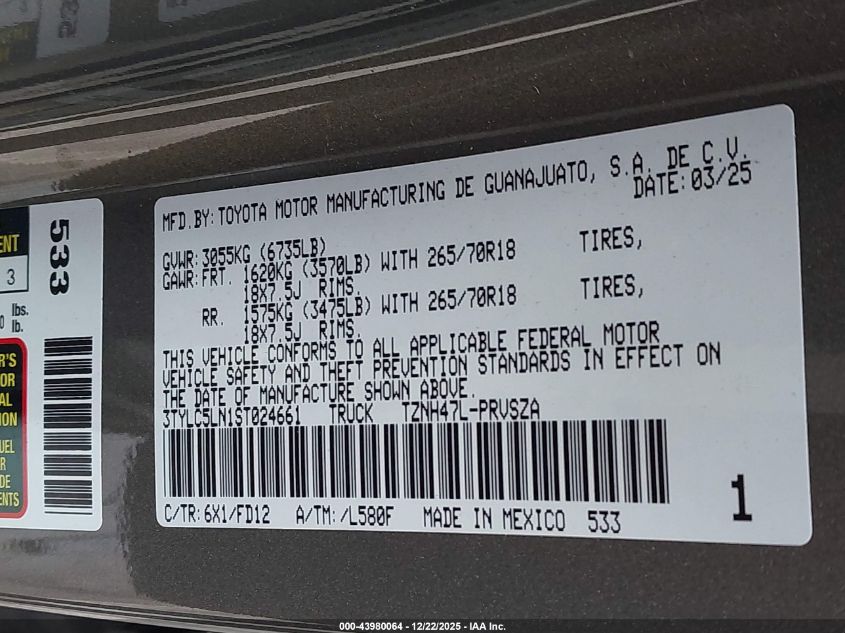 2025 Toyota Tacoma Hybrid Trd Off Road VIN: 3TYLC5LN1ST024661 Lot: 43980064