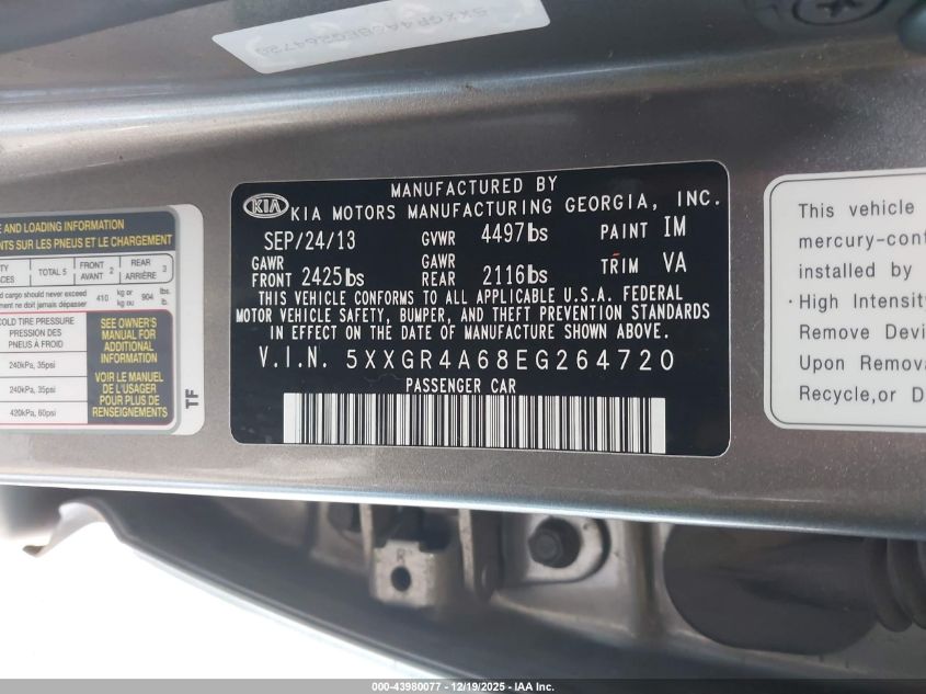 2014 Kia Optima Sx Turbo VIN: 5XXGR4A68EG264720 Lot: 43980077