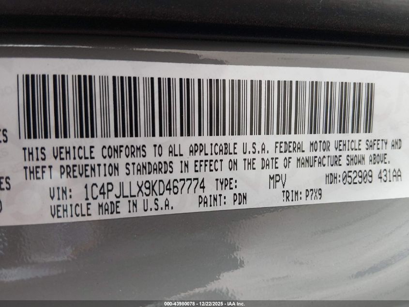 2019 Jeep Cherokee Latitude Plus Fwd VIN: 1C4PJLLX9KD467774 Lot: 43980078