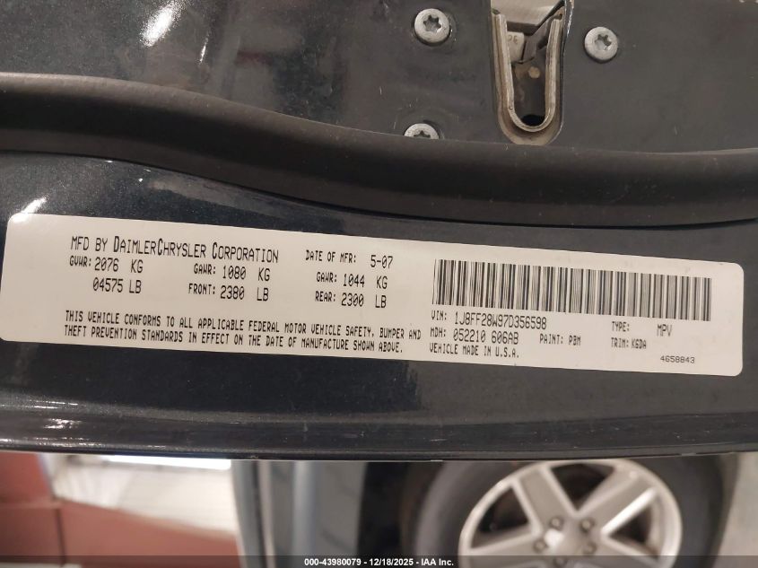 2007 Jeep Patriot Sport VIN: 1J8FF28W97D356598 Lot: 43980079