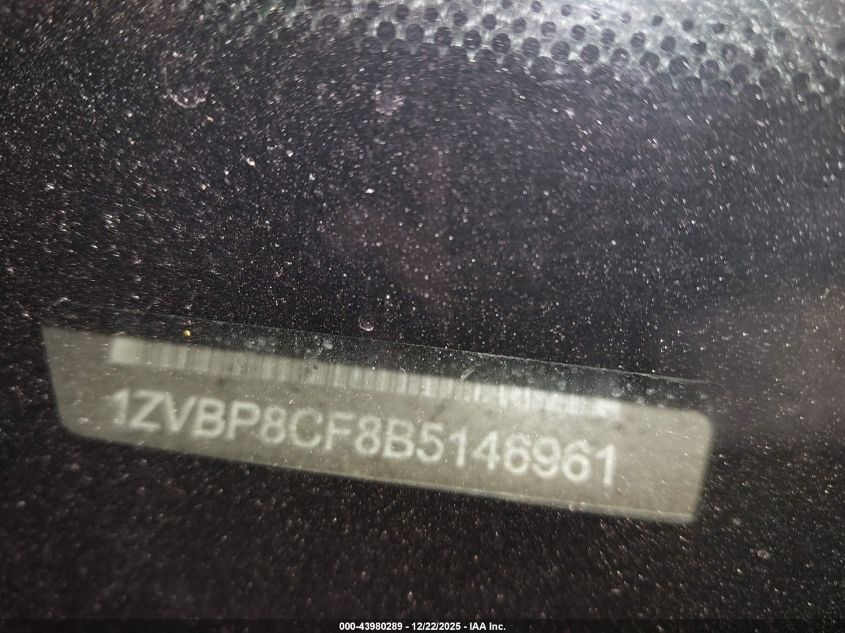 2011 Ford Mustang Gt VIN: 1ZVBP8CF8B5146961 Lot: 43980289