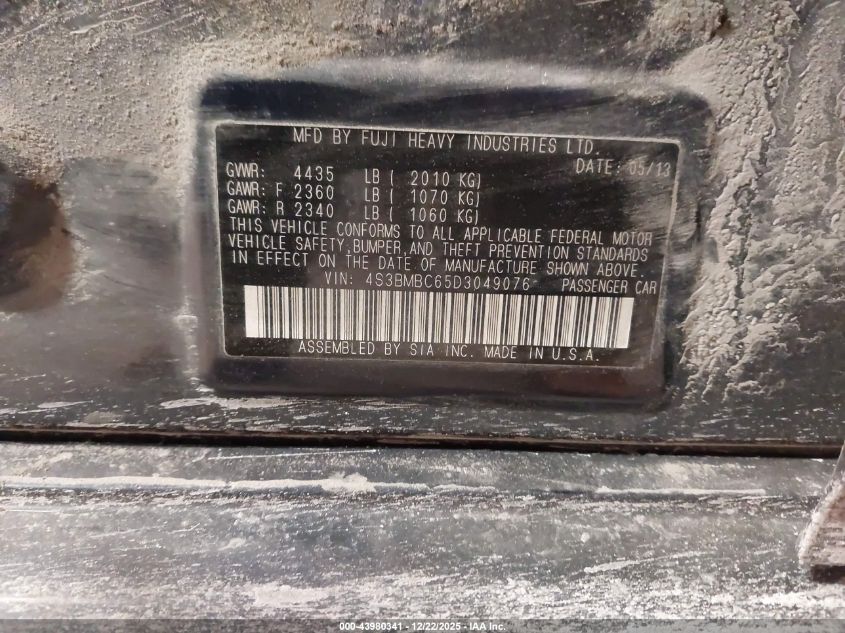 2013 Subaru Legacy 2.5I Premium VIN: 4S3BMBC65D3049076 Lot: 43980341
