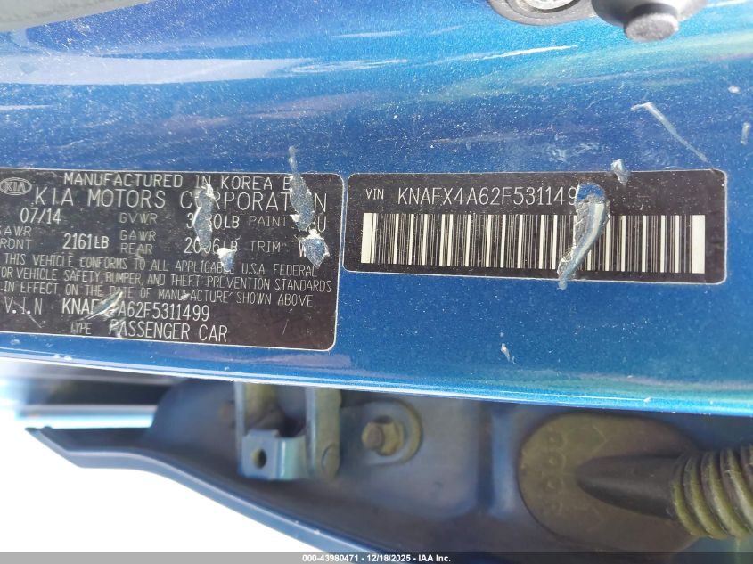 2015 Kia Forte Lx VIN: KNAFX4A62F5311499 Lot: 43980471