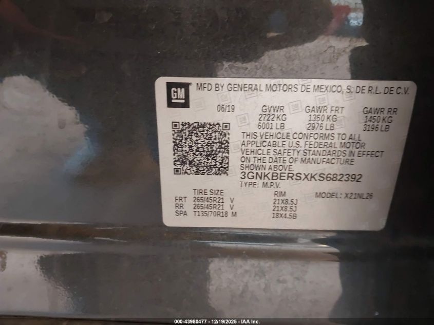2019 Chevrolet Blazer Rs VIN: 3GNKBERSXKS682392 Lot: 43980477