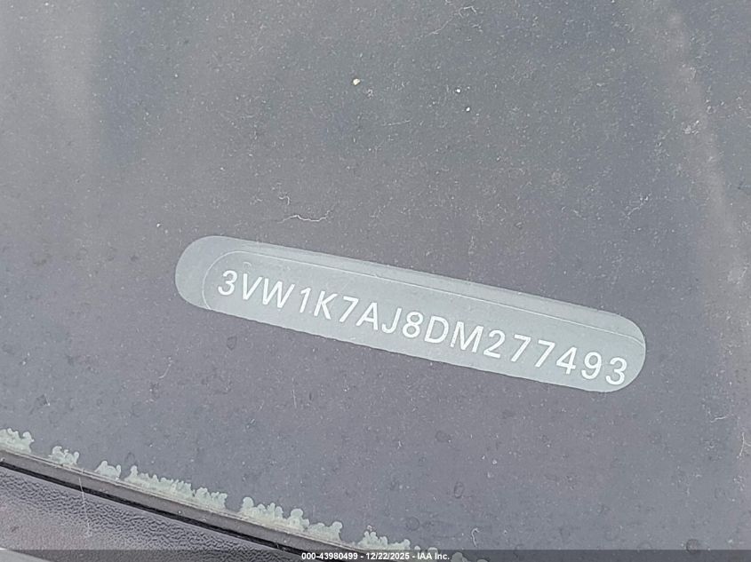 2013 Volkswagen Jetta 2.0L S VIN: 3VW1K7AJ8DM277493 Lot: 43980499