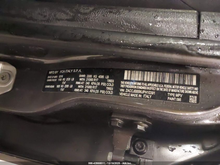 2018 Jeep Renegade Latitude 4X4 VIN: ZACCJBBB6JPH10391 Lot: 43980511