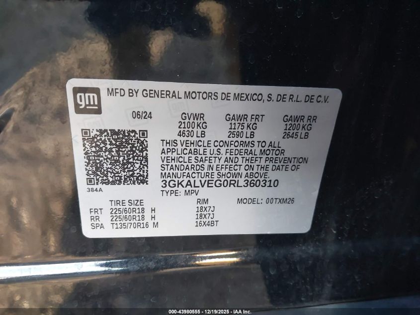 2024 GMC Terrain Awd Slt VIN: 3GKALVEG0RL360310 Lot: 43980555