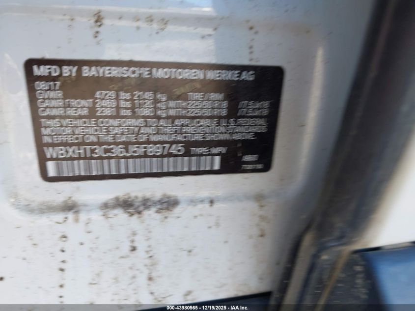 2018 BMW X1 xDrive28I VIN: WBXHT3C36J5F89745 Lot: 43980565