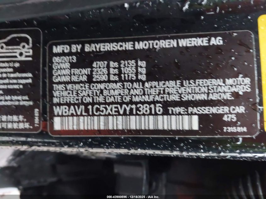 2014 BMW X1 xDrive28I VIN: WBAVL1C5XEVY13816 Lot: 43980596