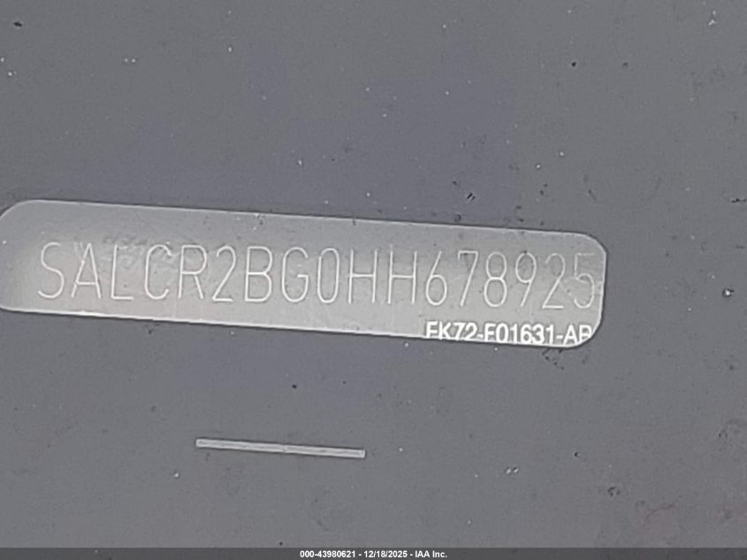 2017 Land Rover Discovery Sport Hse VIN: SALCR2BG0HH678925 Lot: 43980621