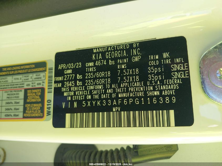 2023 Kia Sportage Ex VIN: 5XYK33AF6PG116389 Lot: 43980622