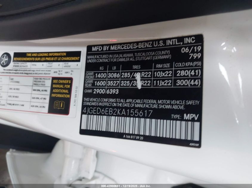 2019 Mercedes-Benz Amg Gle 43 Coupe 4Matic VIN: 4JGED6EB2KA155617 Lot: 43980651