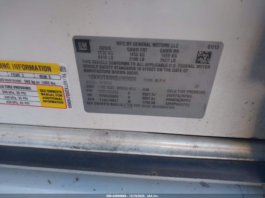 2013 GMC Acadia Denali VIN: 1GKKVTKD8DJ169666 Lot: 43980666