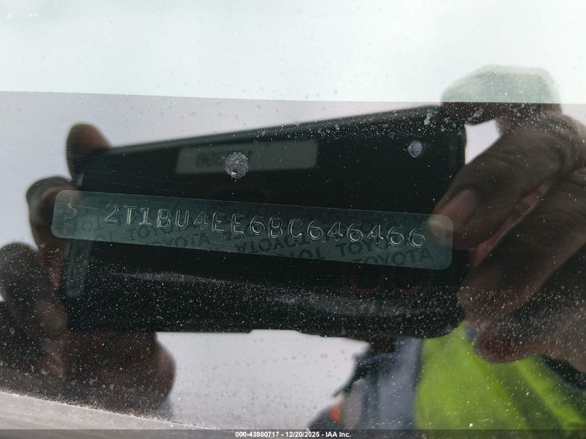 2011 Toyota Corolla Le VIN: 2T1BU4EE6BC646466 Lot: 43980717