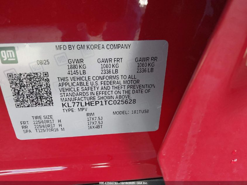 2026 Chevrolet Trax Fwd Lt VIN: KL77LHEP1TC025628 Lot: 43980793