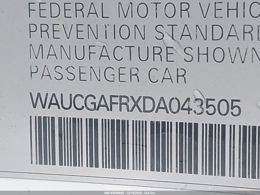 2013 Audi S5 3.0T Premium Plus VIN: WAUCGAFRXDA043505 Lot: 43980800