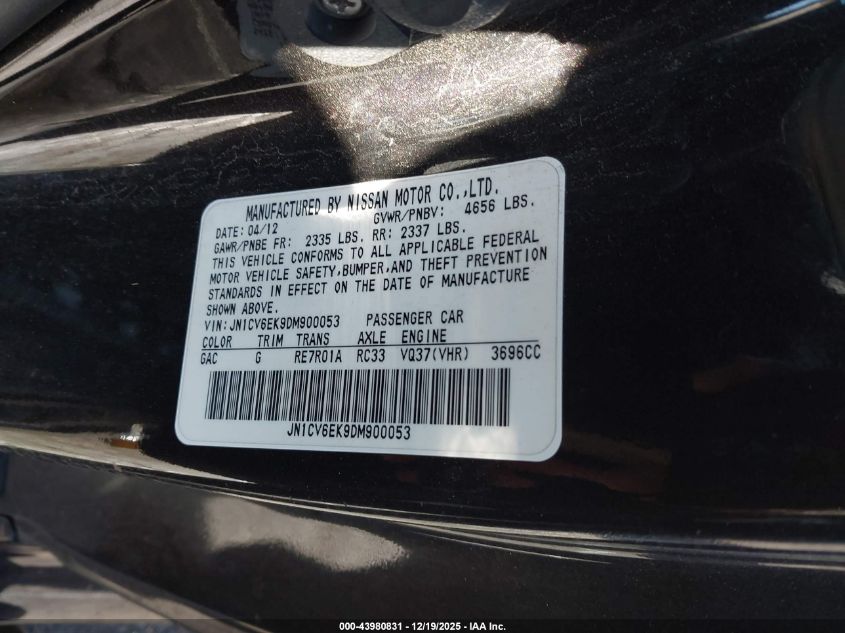 2013 Infiniti Ipl G VIN: JN1CV6EK9DM900053 Lot: 43980831
