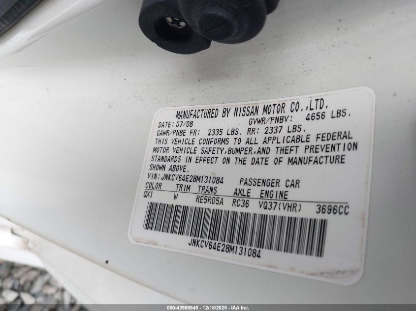 2008 Infiniti G37 Journey VIN: JNKCV64E28M131084 Lot: 43980849