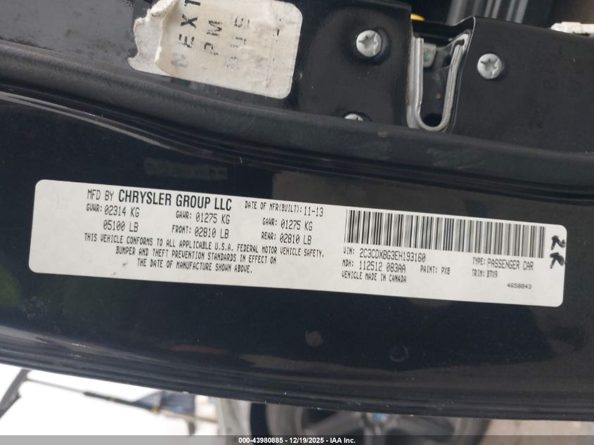 2014 Dodge Charger Se VIN: 2C3CDXBG3EH193160 Lot: 43980885