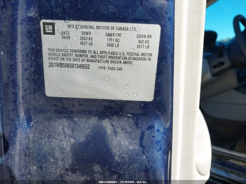 2008 Chevrolet Impala Ls VIN: 2G1WB58K681349552 Lot: 43980891