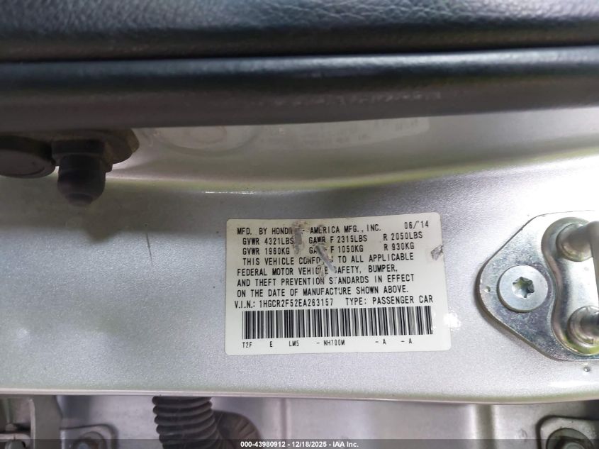 2014 Honda Accord Sport VIN: 1HGCR2F52EA263157 Lot: 43980912