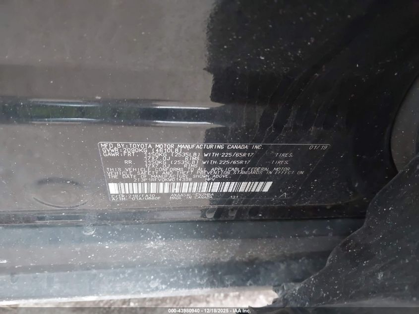 2019 Toyota Rav4 Xle VIN: 2T3P1RFV0KW014398 Lot: 43980940