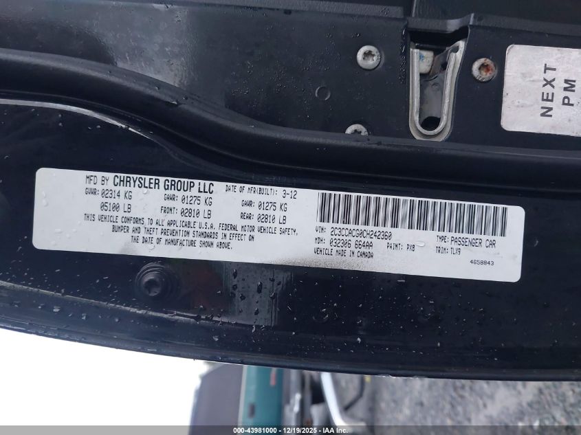 2012 Chrysler 300 Limited VIN: 2C3CCACG0CH242360 Lot: 43981000