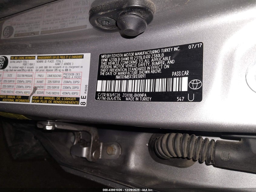 2018 Toyota C-Hr Xle Premium VIN: NMTKHMBX1JR030091 Lot: 43981026