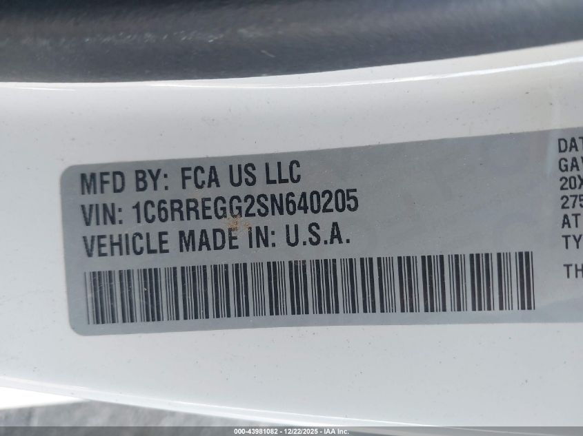 2025 Ram 1500 Tradesman 4X2 5'7 Box VIN: 1C6RREGG2SN640205 Lot: 43981082