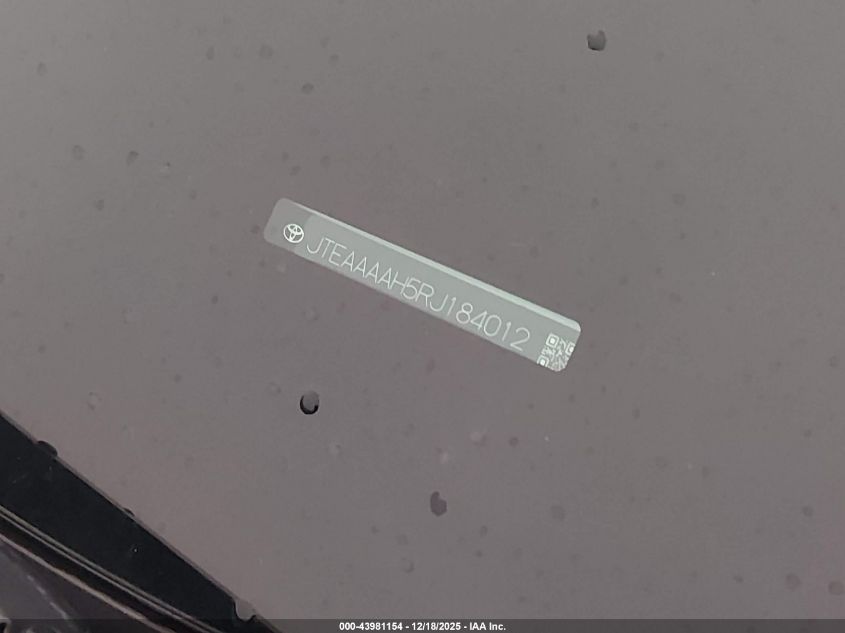 2024 Toyota Venza Le VIN: JTEAAAAH5RJ184012 Lot: 43981154