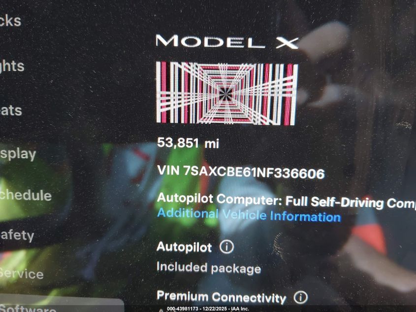 2022 Tesla Model X Plaid Tri Motor All-Wheel Drive VIN: 7SAXCBE61NF336606 Lot: 43981173