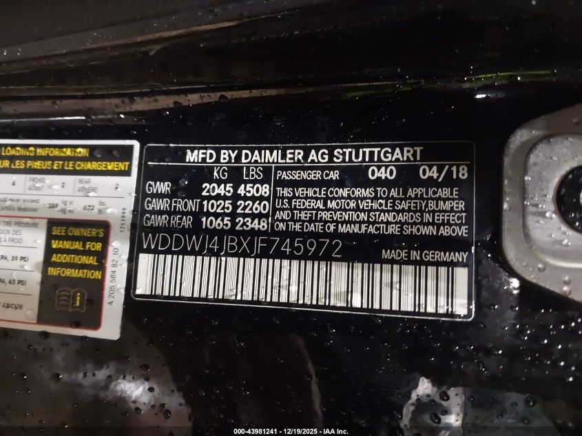 2018 Mercedes-Benz C 300 VIN: WDDWJ4JBXJF745972 Lot: 43981241