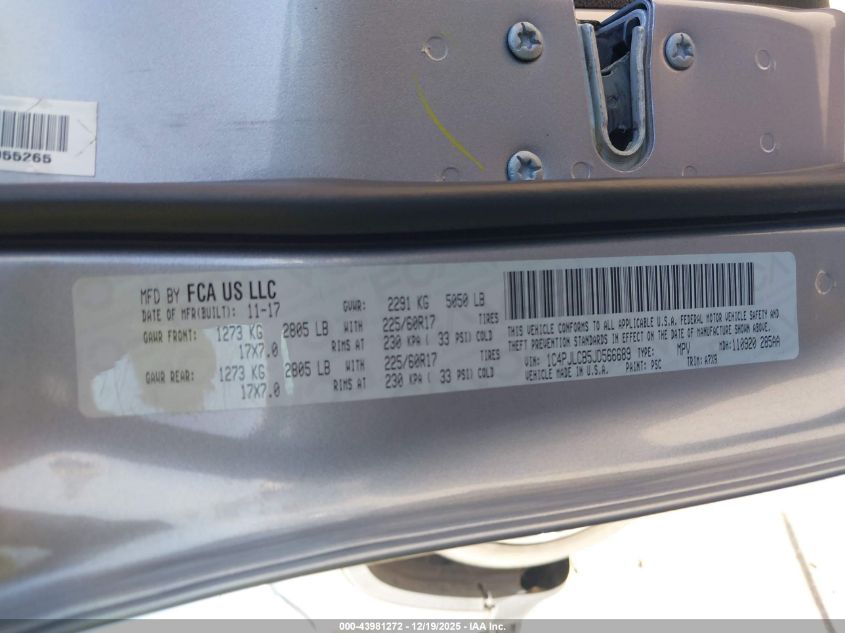 2018 Jeep Cherokee Latitude Fwd VIN: 1C4PJLCB5JD566689 Lot: 43981272