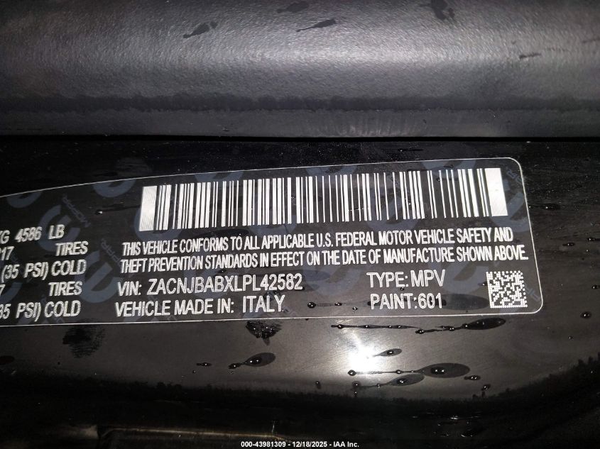 2020 Jeep Renegade Sport 4X4 VIN: ZACNJBABXLPL42582 Lot: 43981309