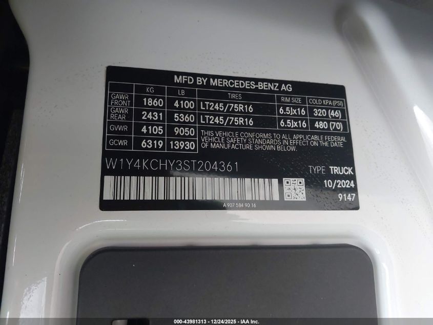 2025 Mercedes-Benz Sprinter - W1Y4KCHY3ST204361