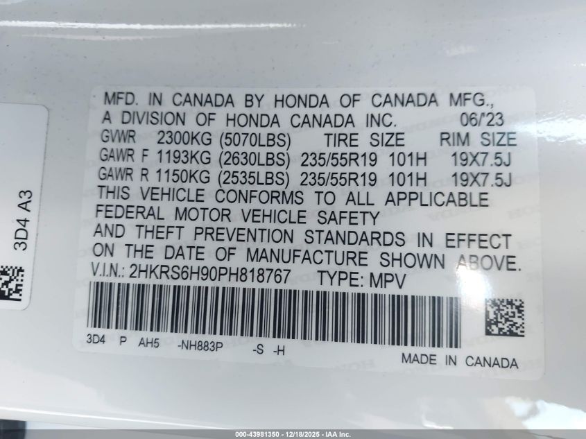2023 Honda Cr-V Hybrid Sport Touring VIN: 2HKRS6H90PH818767 Lot: 43981350