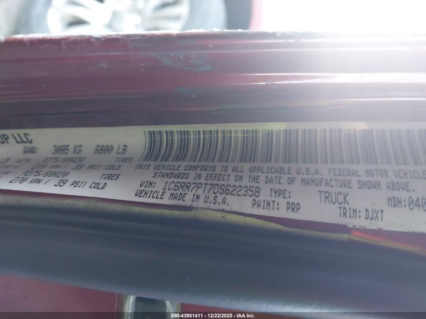 2013 Ram 1500 Laramie Longhorn Edition VIN: 1C6RR7PT7DS622358 Lot: 43981411