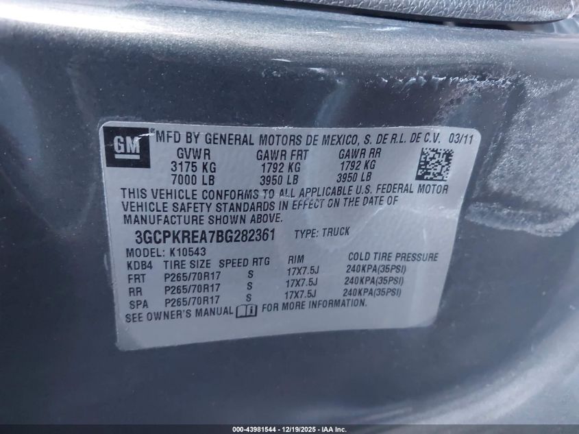 2011 Chevrolet Silverado 1500 Ls VIN: 3GCPKREA7BG282361 Lot: 43981544