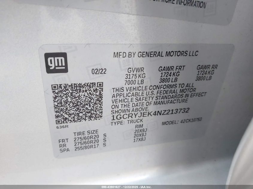 2022 Chevrolet Silverado 1500 Ltd 4Wd Standard Bed Lt With 2Fl VIN: 1GCRYJEK4NZ213732 Lot: 43981627