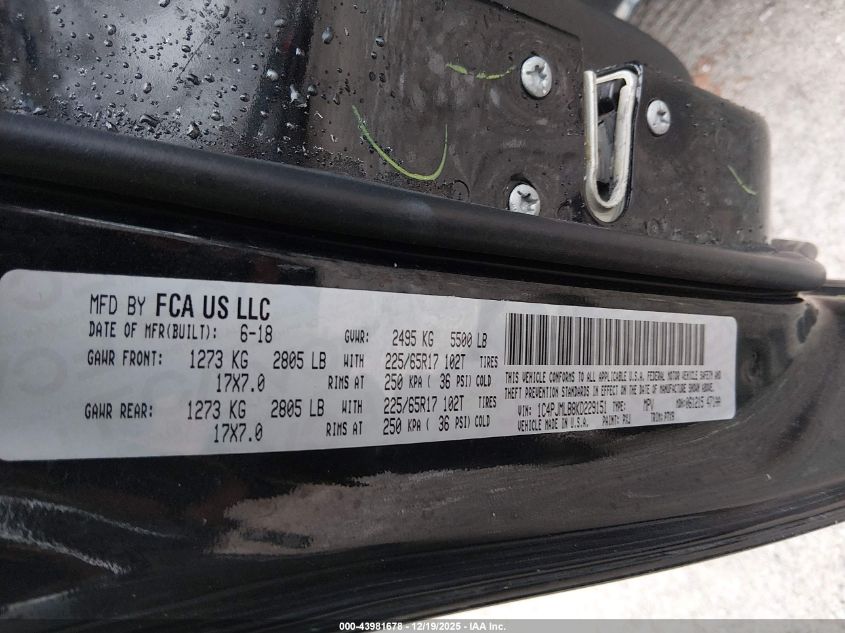 2019 Jeep Cherokee Latitude Plus 4X4 VIN: 1C4PJMLB8KD229151 Lot: 43981678